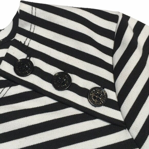 Karl Lagerfeld Shirt Women Small Nautical Buttons Black White Striped Lace Trim - Picture 10 of 14